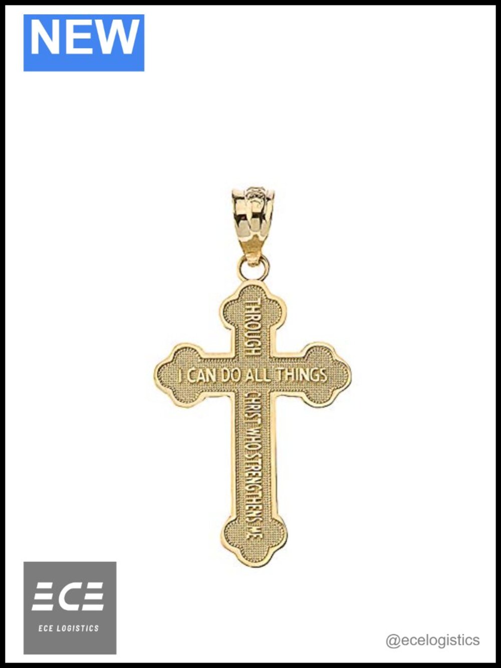 Solid 10k Gold Philippians 4:13 Cross Pendant Necklace